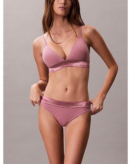 Calvin Klein Purple Metallic Lightly Lined Triangle Bralette Icon Cotton Modal