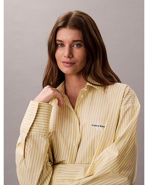 Calvin Klein Natural Cropped Pyjama Top Cotton Poplin