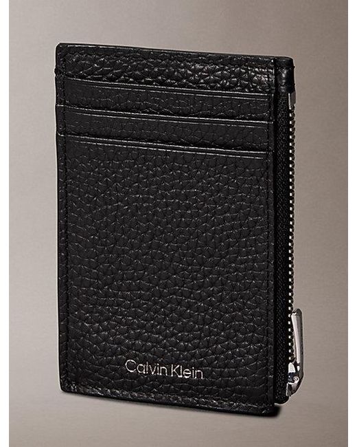 Calvin Klein Gray Full Grain Leather Rfid Zip Cardholder for men