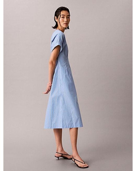 Calvin Klein Poplinkatoenen Button-Down Overhemdjurk in het Blue