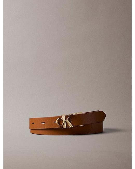 Calvin Klein Brown Reversible Pebbled Leather Logo Belt