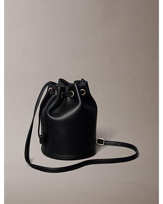Calvin Klein Black Small Signature Monogram Bucket Bag
