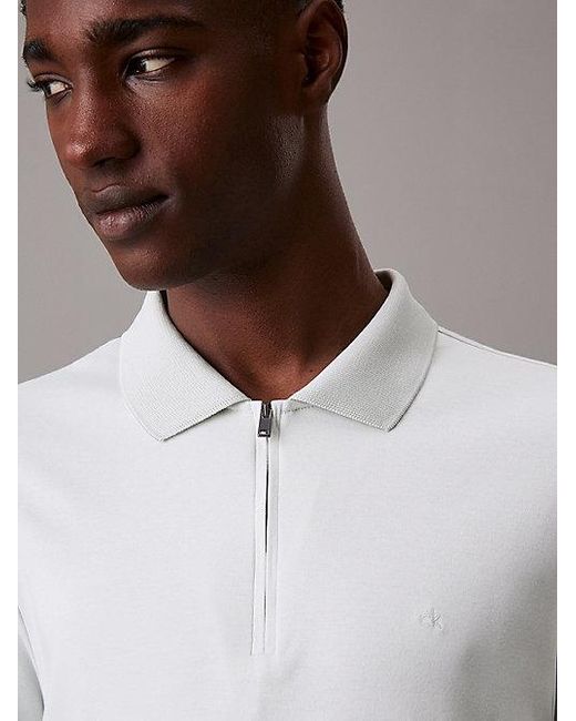 Calvin Klein White Welt Zip Polo Shirt for men