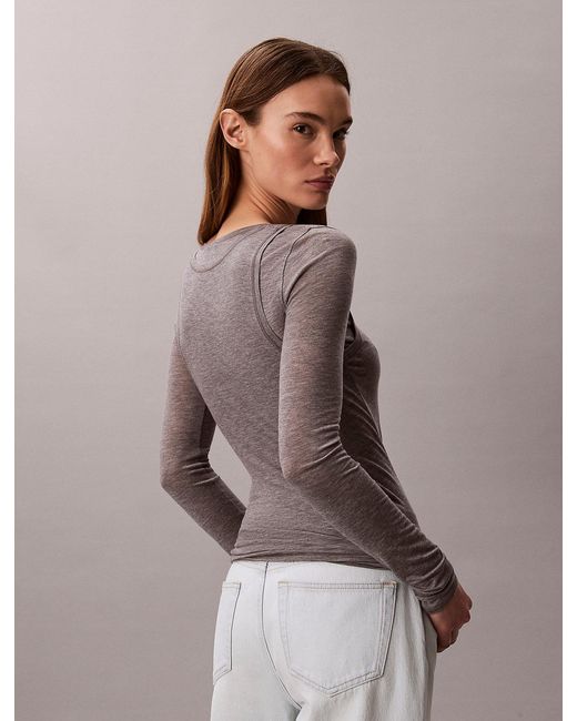 Calvin Klein Brown Wool Blend Double-Layer Top