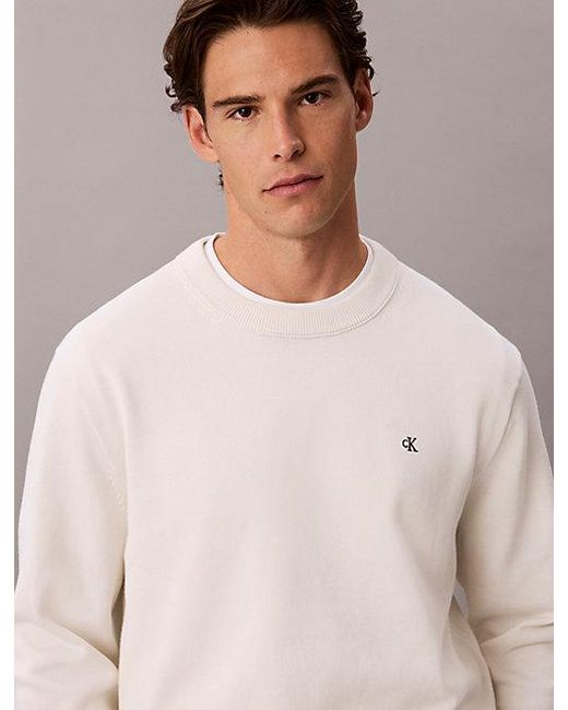 Calvin Klein White Jeans Classic Cotton Monogram Jumper for men