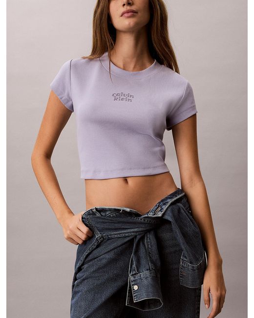 Calvin Klein Purple Slim Cropped Logo T-Shirt