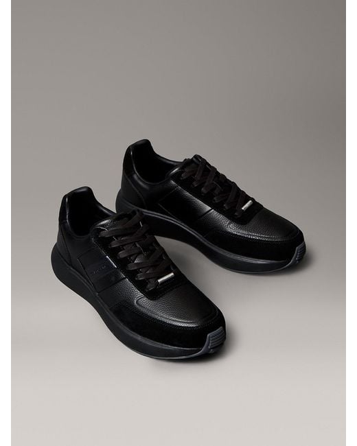 Calvin Klein Black Leather Chunky Runner Trainers for men