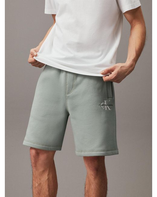 Calvin Klein Gray Monogram Fleece Jogger Shorts for men