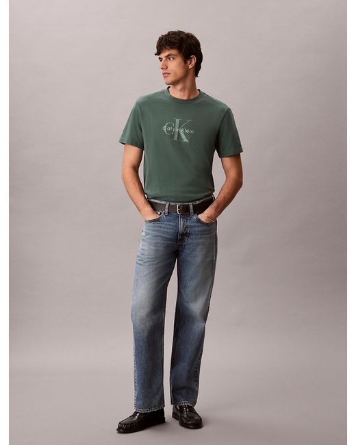 Calvin Klein Green Washed Cotton Monogram T-Shirt for men