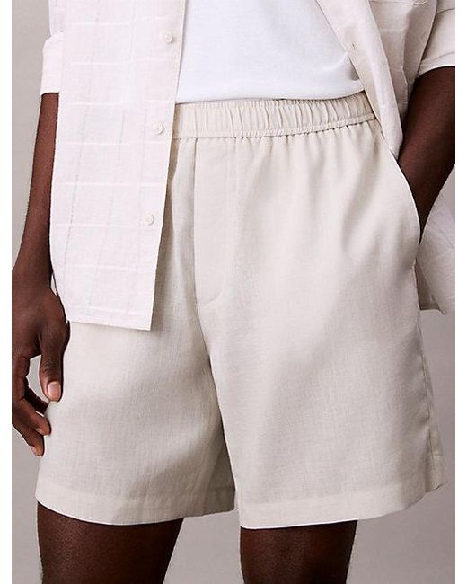 Calvin Klein Pink Linen Blend Pull On Shorts for men