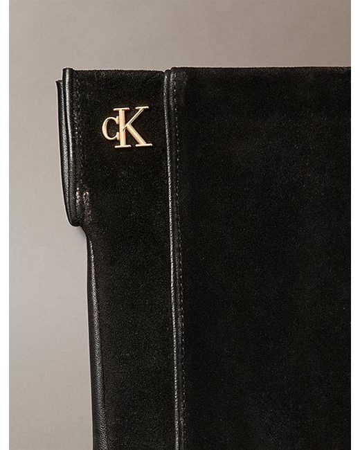 Calvin Klein Black Suede And Leather Touchscreen Gloves
