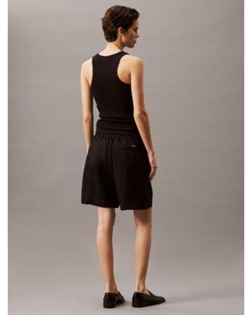 Shorts de sarga de lino y algodón Calvin Klein de color Black