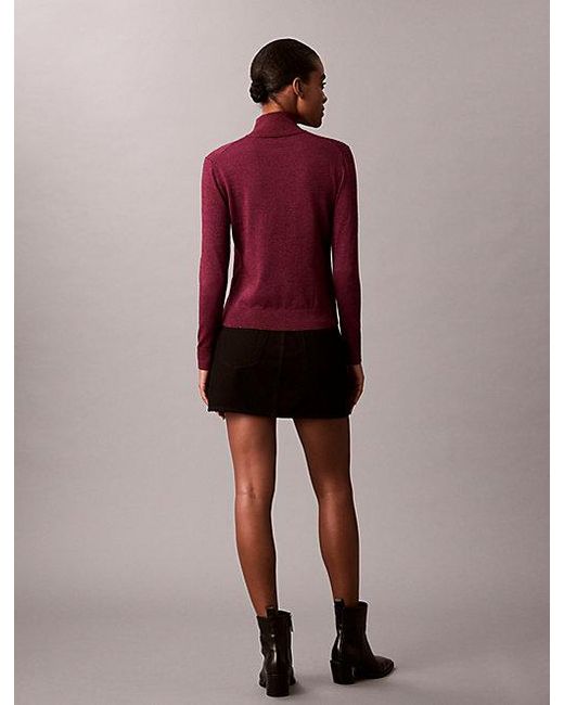 Calvin Klein Purple Merino Wool Blend Lurex Turtleneck Jumper