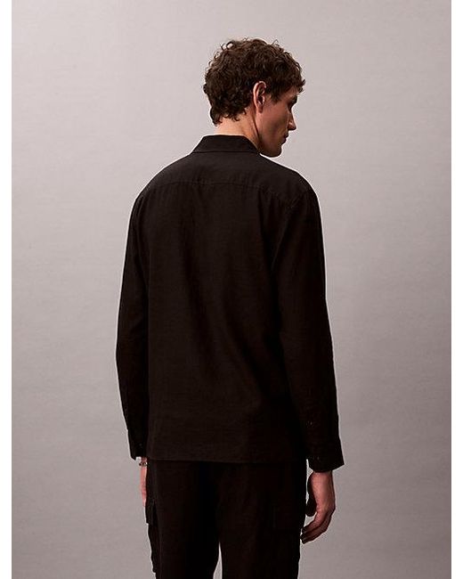 Calvin Klein Black Solid Linen Blend Classic Shirt for men