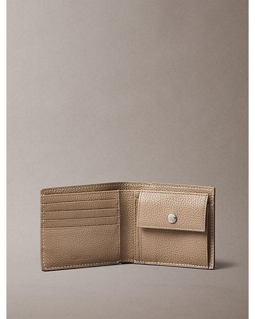 Calvin Klein Brown Monologo Bifold Wallet With Coin Pouch for men