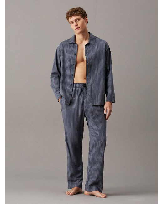 Calvin Klein Gray Cotton Poplin Pyjama Set for men