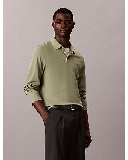 Calvin Klein Multicolor Slim Cotton Long Sleeve Polo Shirt for men