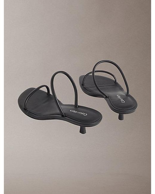 Calvin Klein Gray Lina Leather Kitten Heel Sandals