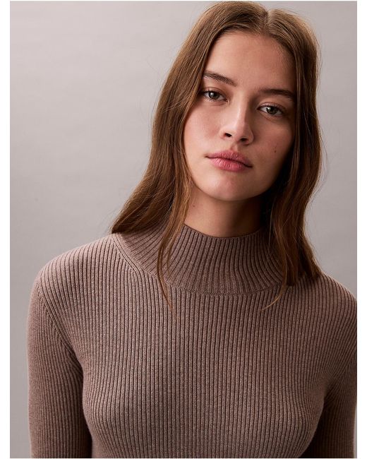 Calvin Klein Natural Smooth Cotton Rib Turtleneck Mini Dress