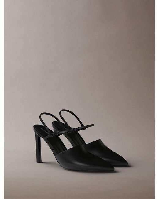 Calvin Klein Gray Leather Slingback Stiletto Pumps