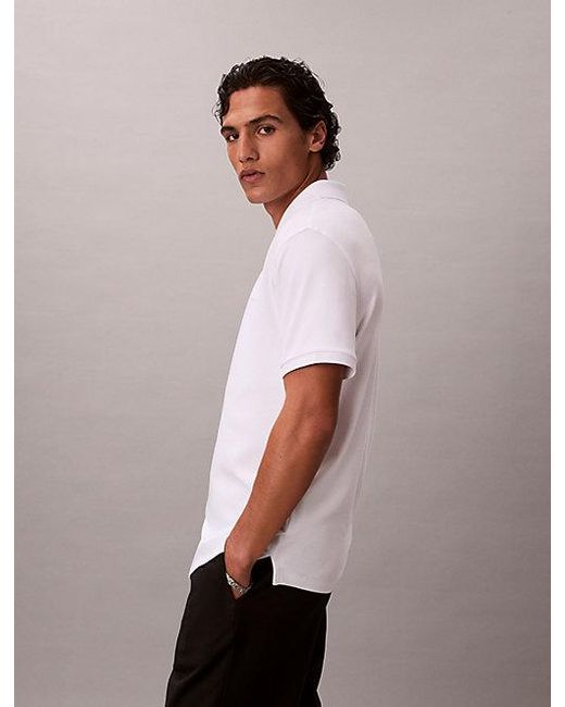 Calvin Klein White Slim Zip Neck Polo Shirt for men