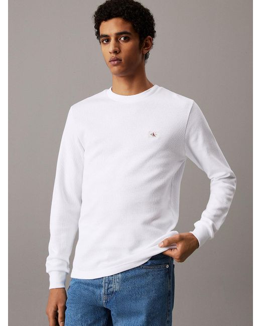 Calvin Klein White Slim Long Sleeve Waffle T-Shirt for men