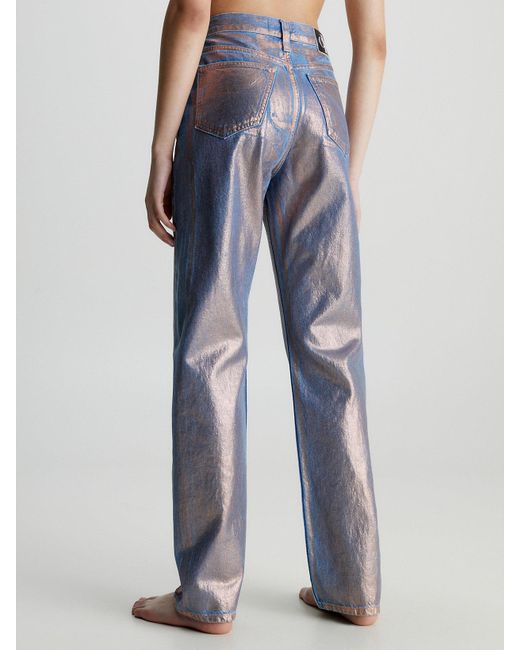 Jean droit taille haute fini métallisé Calvin Klein en coloris Blue