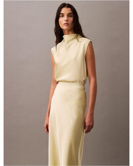 Calvin Klein Natural Matte Satin Midi Skirt