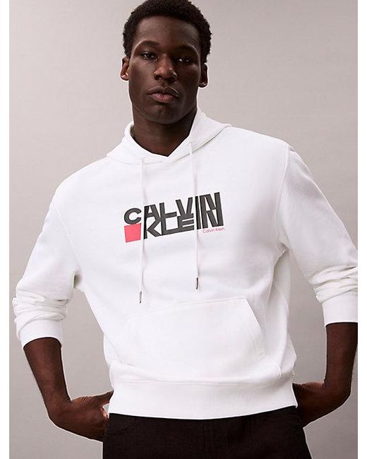Calvin Klein White Jeans Logo Graphic Hoodie for men