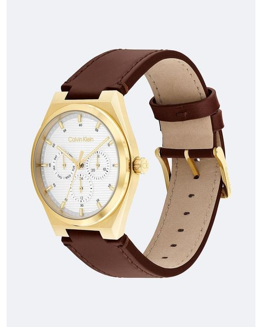 Calvin Klein White Leather Strap Multifunction Watch for men