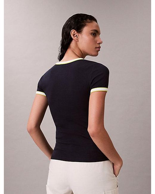 Calvin Klein Blue Jeans Contrast Trim Ribbed Logo Graphic Baby Tee