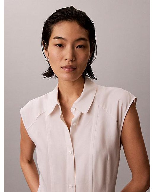 Calvin Klein Multicolor Soft Lyocell Linen Shirt Dress