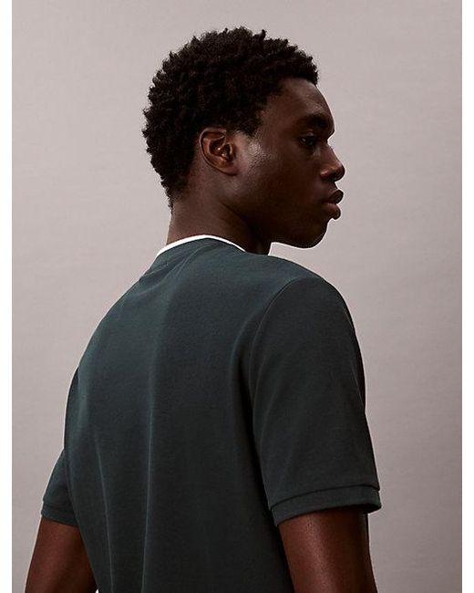 Calvin Klein Blue Cotton Piqué Tipped Collar T-Shirt for men