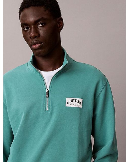 Calvin Klein Green Jeans Cotton Terry Quarter Zip Sweatshirt for men