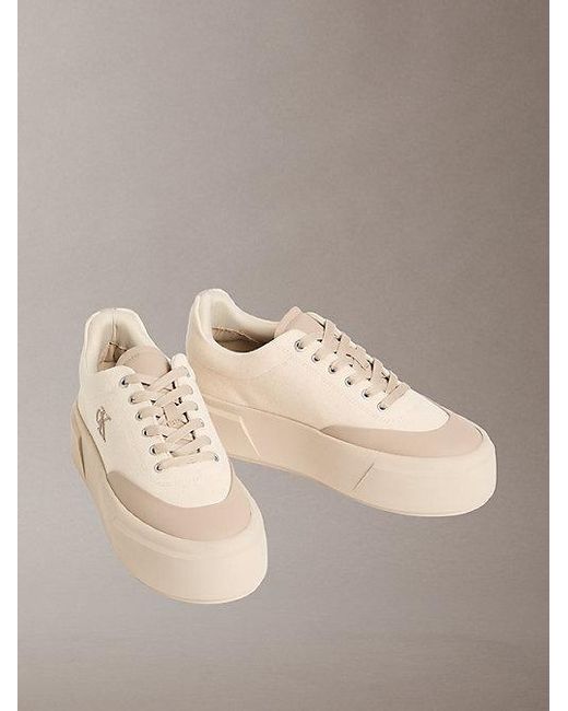 Calvin Klein Brown Sienna Canvas Logo Platform Trainers
