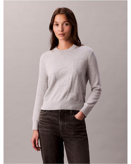 Calvin Klein Gray Calvin Klein Smooth Cotton Monogram Logo Sweater