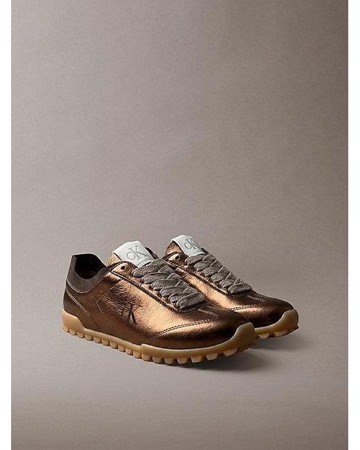 Calvin Klein Brown High Shine Low Profile Runner Trainers