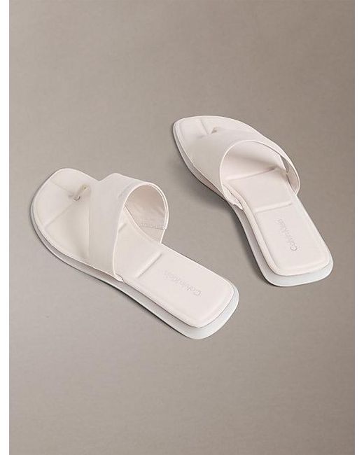 Calvin Klein Gray Carla Leather Square Toe Thong Sandals