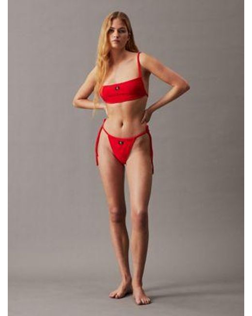 Calvin Klein Red Bandeau Bikini-Top - CK Monogram Rib