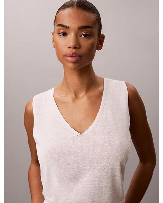 Calvin Klein White Linen Blend Tank Top