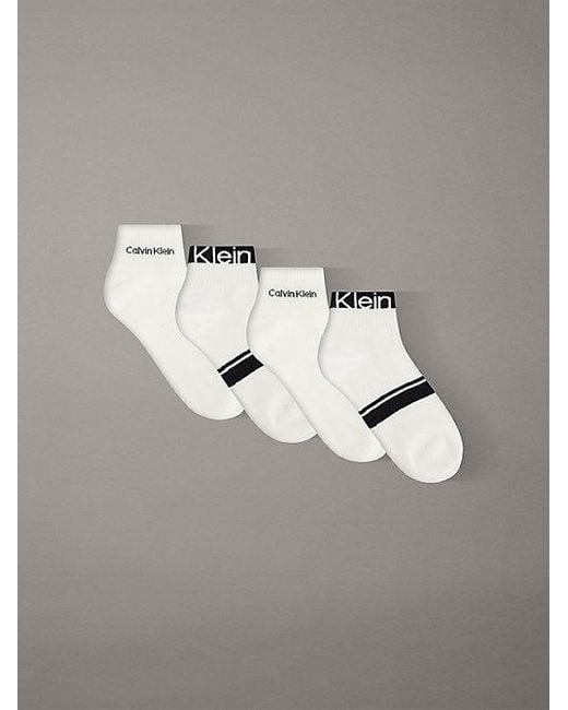 Calvin Klein Gray 4 Pack Cotton Logo Stripe Ankle Socks for men