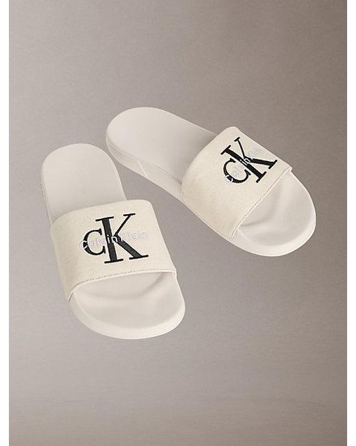 Calvin Klein Gray Canvas Contoured Logo Sliders for men