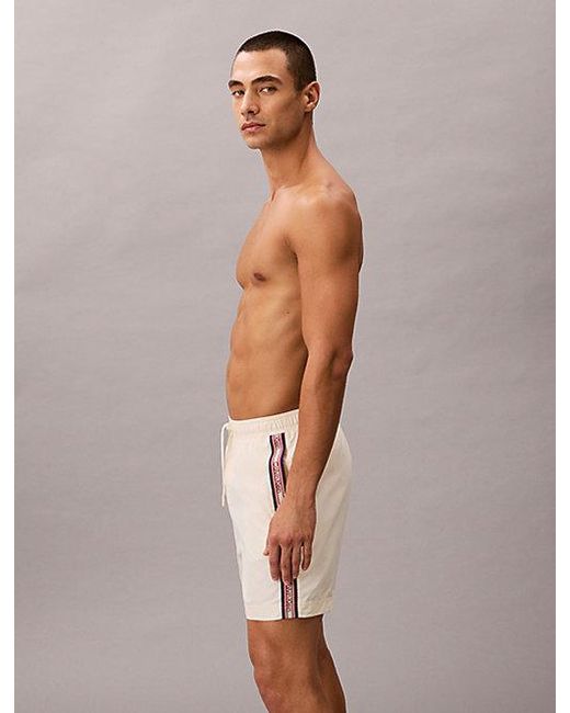 Calvin Klein White Medium Drawstring Swim Shorts Ck Icon for men
