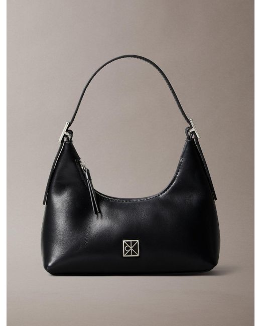 Calvin Klein Gray Emblem Logo Leather Small Shoulder Bag