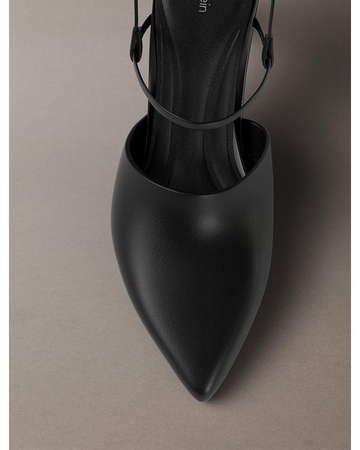 Calvin Klein Gray Leather Slingback Stiletto Pumps