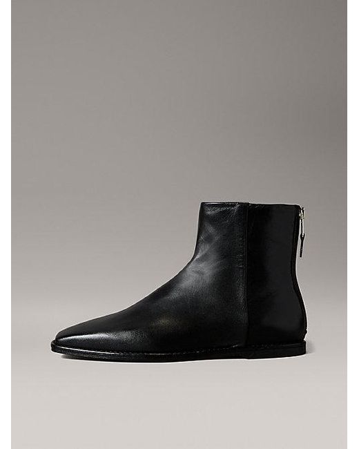 Calvin Klein Black Nappa Leather Square Toe Zip Ankle Boots
