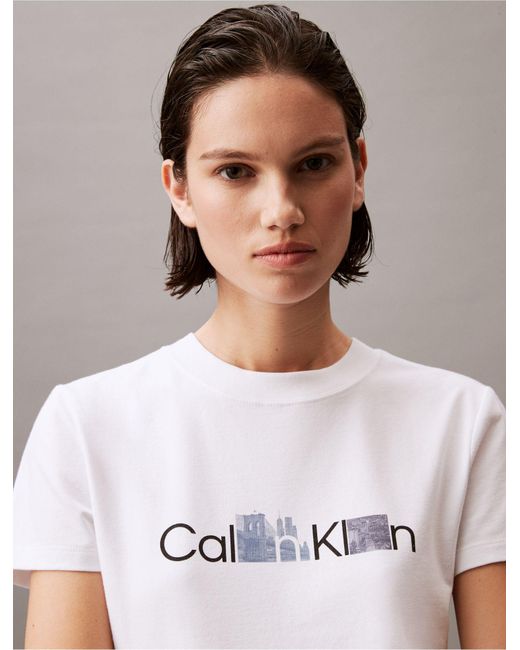 Calvin Klein White City Logo Graphic Slim Fit Crewneck T-shirt