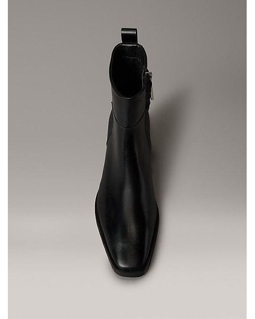 Calvin Klein Black Jeans Leather Ankle Zip Cowboy Boots