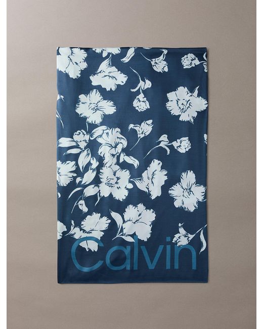 Calvin Klein Blue Square Floral Logo Scarf