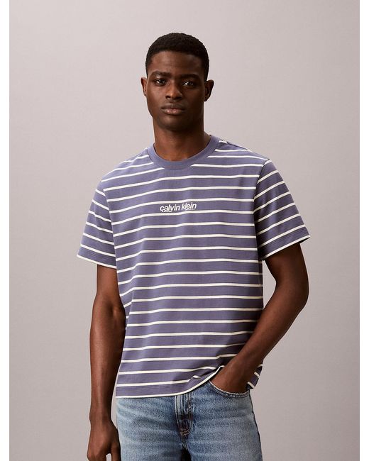 Calvin Klein Blue Relaxed Stripe Logo T-Shirt for men